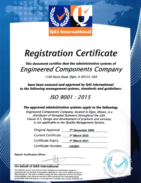 Industry certifications and awards | Engineered Components Company